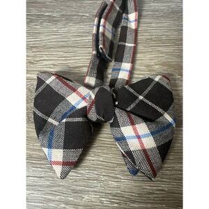 VTG Wool Tartan Bow Tie Plaid Brown Handmade Adjustable HookLoop Play Drama Prop